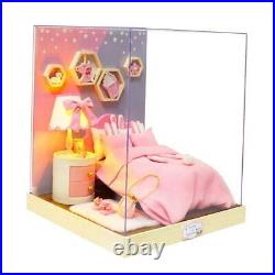 112 DIY Doll House Handmade Wooden Miniature Bedroom Pink Bed Home Decor