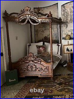 112th Scale Wooden Four Poster Gorgeous Bed With Bedding