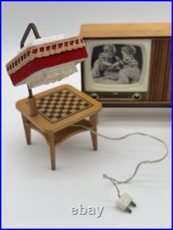 11 pcs vintage dolls house living room furniture set sofa armchair TV wood 11 pcs vintage dolls house living room furniture set sofa armchair TV wood