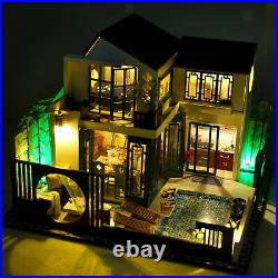 124 Wooden Miniature LED Dolls House Building Modern Apartment Birthday Toy