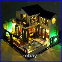 124 Wooden Miniature LED Dolls House Building Modern Apartment Birthday Toy
