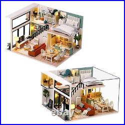 2 Pieces DIY Mini Wooden Doll House 112 House with Furniture Interior