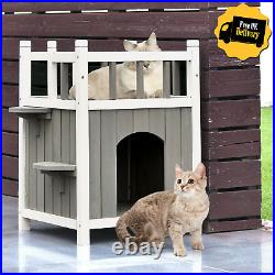 2 Storey Wooden Wood Cat House Dog Puppy Den Shelter Kennel Crate Outdoor Indoor