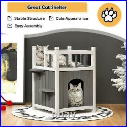 2 Storey Wooden Wood Cat House Dog Puppy Den Shelter Kennel Crate Outdoor Indoor