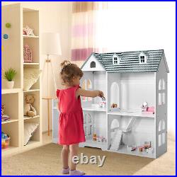 2-Tier Dollhouse Bookcase 2-in-1 Multi-Purpose Children's Wooden Bookshelf