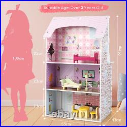 2 in 1 Kids Play Kitchen Wooden Dolls House & Toy Kitchen Children Dollhouse