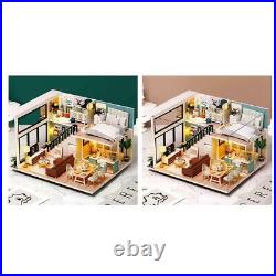 2xDIY Miniature Dollhouse Kit with Furniture Wooden House Without