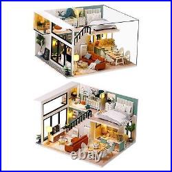 2xDIY Miniature Dollhouse Kit with Furniture Wooden House Without