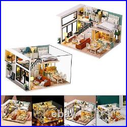 2x DIY Miniature Dollhouse Kit with Furniture Wooden House Without Dust Proof