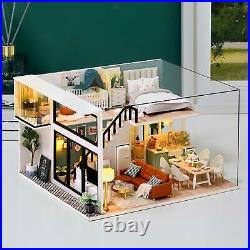 2x DIY Miniature Dollhouse Kit with Furniture Wooden House Without Dust Proof