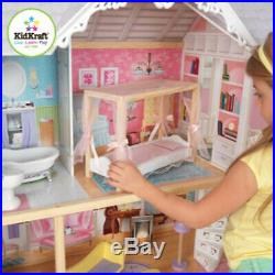 3 Level Dollhouse Girls Kids Play Pretend Wooden Miniature House Toy Gift Set