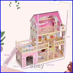 3 Storey Dolls House with 13 Piece Wooden Furniture Play Set for 3-6 Years