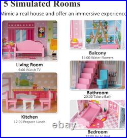3-Storey Kids Dollhouse, Wooden Children Dolls House with Rich Furniture Access