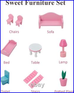 3-Storey Kids Dollhouse, Wooden Children Dolls House with Rich Furniture Access