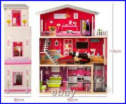 3 Storey Wooden Dolls Town House with 10 Furniture Accessories and 2 Floor Lift