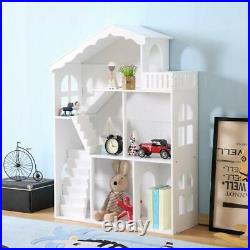 3-Tier Dollhouse Bookcase Wooden Children Bookshelf Kids Book Toys Storage Rack