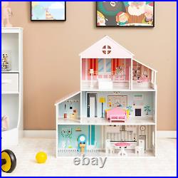 6 Rooms Wooden Dolls House Colorful Wallpaper 8 pieces exquisite Accessories