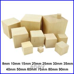 8mm-100mm Natural Plain Wooden Cubes Blocks Art Craft Doll House Hobby Model DIY