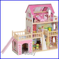 AIYAPLAY Dolls House with 13 Pieces Wooden Furniture and Accessories