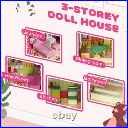 AIYAPLAY Dolls House with 13 Pieces Wooden Furniture and Accessories