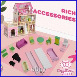 AIYAPLAY Dolls House with 13 Pieces Wooden Furniture and Accessories