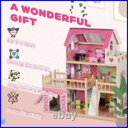 AIYAPLAY Dolls House with 13 Pieces Wooden Furniture and Accessories
