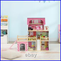 AIYAPLAY Dolls House with 13 Pieces Wooden Furniture and Accessories
