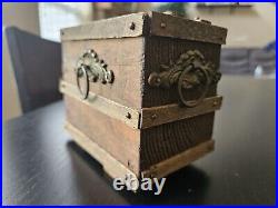 ANTIQUE Folk Art Primitive Childs Doll House Furniture Handmade Wooden Chest