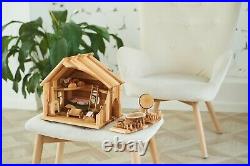Alder wooden dollhouse with furniture. Waldorf Dollhouse. Scale 124