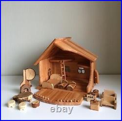 Alder wooden dollhouse with furniture. Waldorf Dollhouse. Scale 124