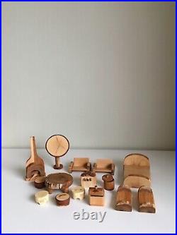 Alder wooden dollhouse with furniture. Waldorf Dollhouse. Scale 124