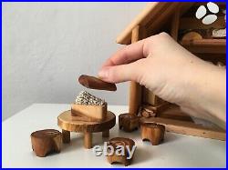 Alder wooden dollhouse with furniture. Waldorf Dollhouse. Scale 124