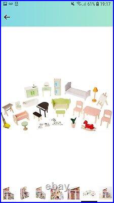 Amazon Basics 4-Story Wooden Dollhouse And Furniture Accessories For 30.48 Cm