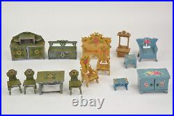 Ancient Hand Painted Farmhouse Furniture for Antique Dollhouse