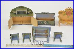 Ancient Hand Painted Farmhouse Furniture for Antique Dollhouse