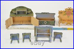 Ancient Hand Painted Farmhouse Furniture for Antique Dollhouse