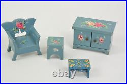 Ancient Hand Painted Farmhouse Furniture for Antique Dollhouse