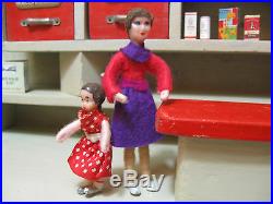 Antique 1950s Wooden Dutch Grocery Store with Dolls 18 Inch Gray Red