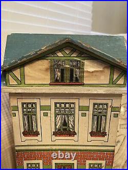 Antique Bliss Type 13 Wooden Lithograph Two Story Victorian Toy Doll House