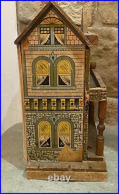 Antique Bliss Wooden Lithograph Two Story Victorian Toy Doll House 13 Porch