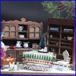 Antique Doll Furniture w Buffet Christmas Tree Dolls and Porcelain with Lots of Accessories