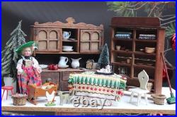 Antique Doll Furniture w Buffet Christmas Tree Dolls and Porcelain with Lots of Accessories