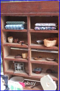 Antique Doll Furniture w Buffet Christmas Tree Dolls and Porcelain with Lots of Accessories