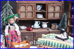 Antique Doll Furniture w Buffet Christmas Tree Dolls and Porcelain with Lots of Accessories