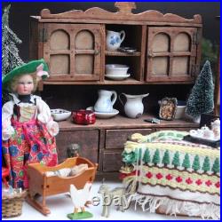 Antique Doll Furniture w Buffet Christmas Tree Dolls and Porcelain with Lots of Accessories