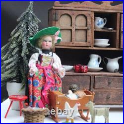 Antique Doll Furniture w Buffet Christmas Tree Dolls and Porcelain with Lots of Accessories