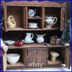 Antique Doll Furniture w Buffet Christmas Tree Dolls and Porcelain with Lots of Accessories