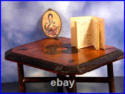 Antique Dollhouse Miniature Wood Table Arts Crafts Inlaid Wall Art Calendar Antique Dollhouse Miniature Wood Table Arts Crafts Inlaid Wall Art Calendar