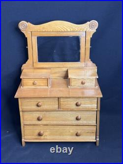 Antique Eastlake Victorian Oak Miniature Doll Dresser with Mirror Salesman Sample