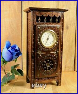 Antique French Wooden Breton Miniature Doll House Furniture Armoire Table Clock